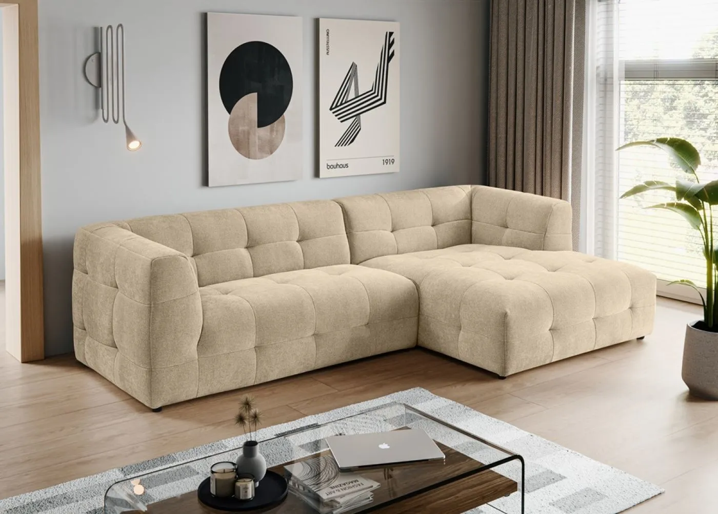 Ecksofa Polstersofa Tenso rechts | 292cm | Webstoff | beige