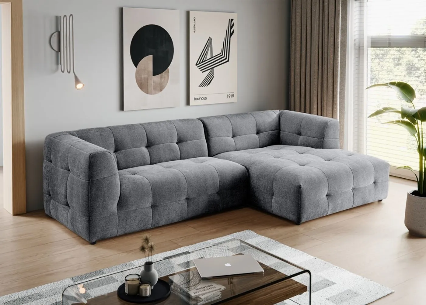 Ecksofa Polstersofa Tenso rechts | 292cm | Webstoff | grau