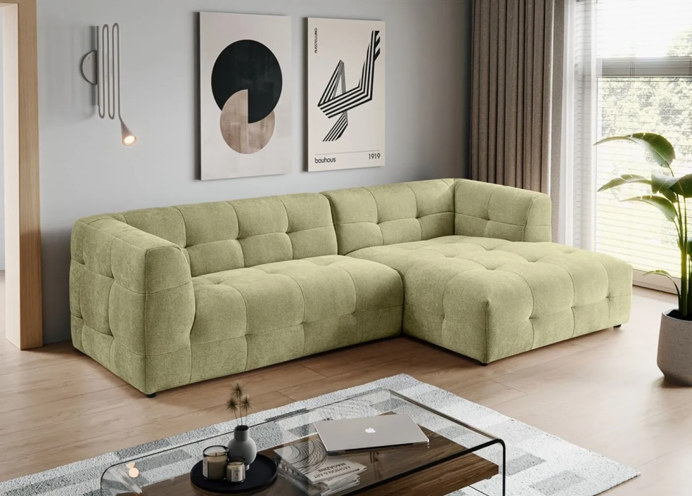 Ecksofa Polstersofa Tenso rechts | 292cm | Webstoff | grün