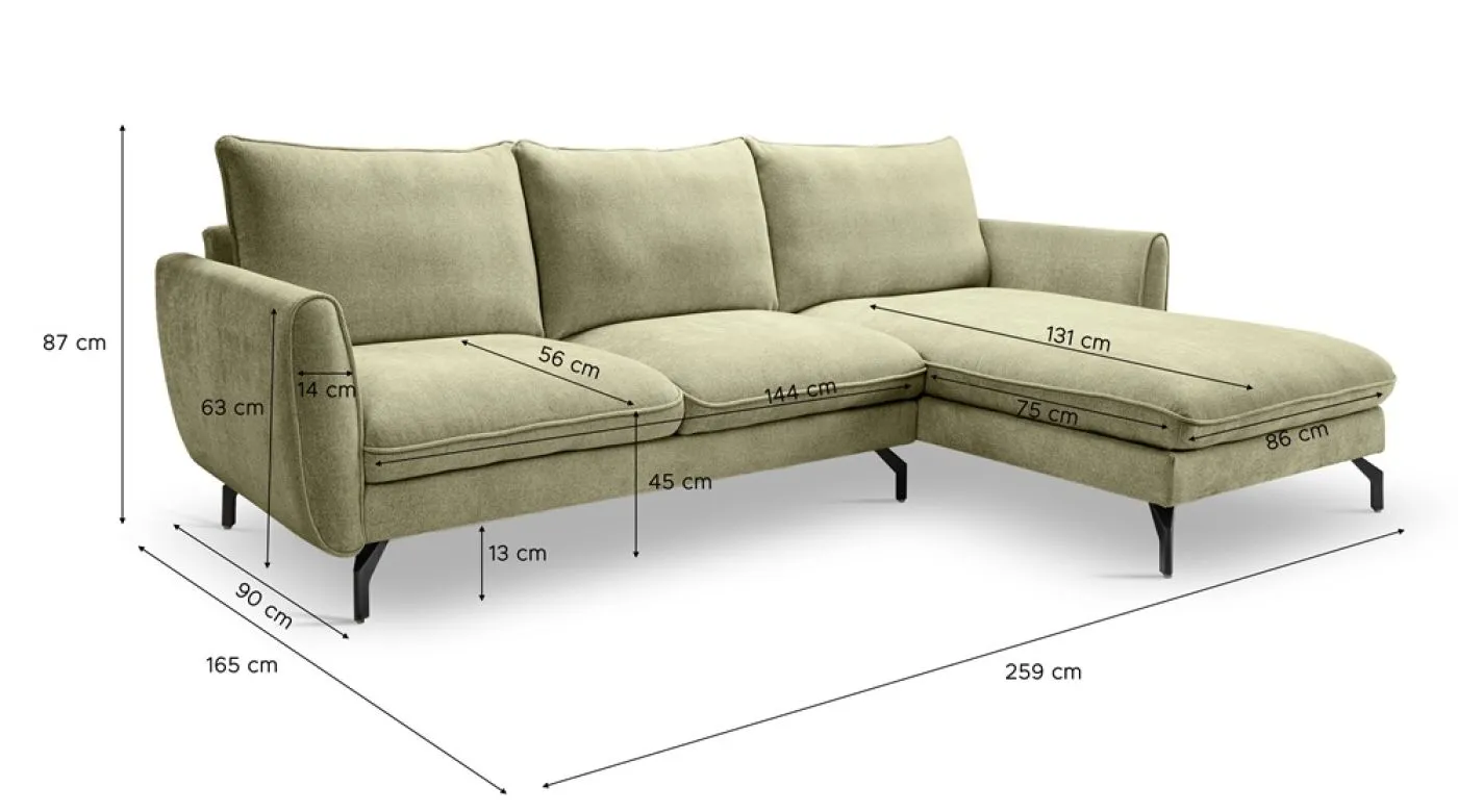 Ecksofa Toronto L-Form rechts | 259cm | Webstoff | grün