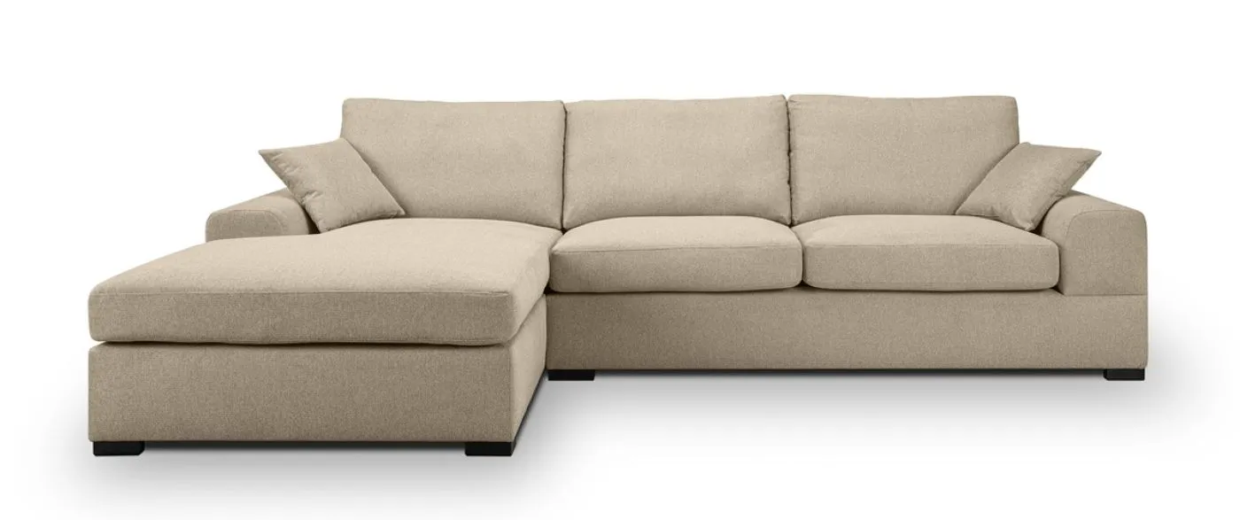 Ecksofa Veda links mit Rückenkissen | 308cm | Strukturstoff | beige