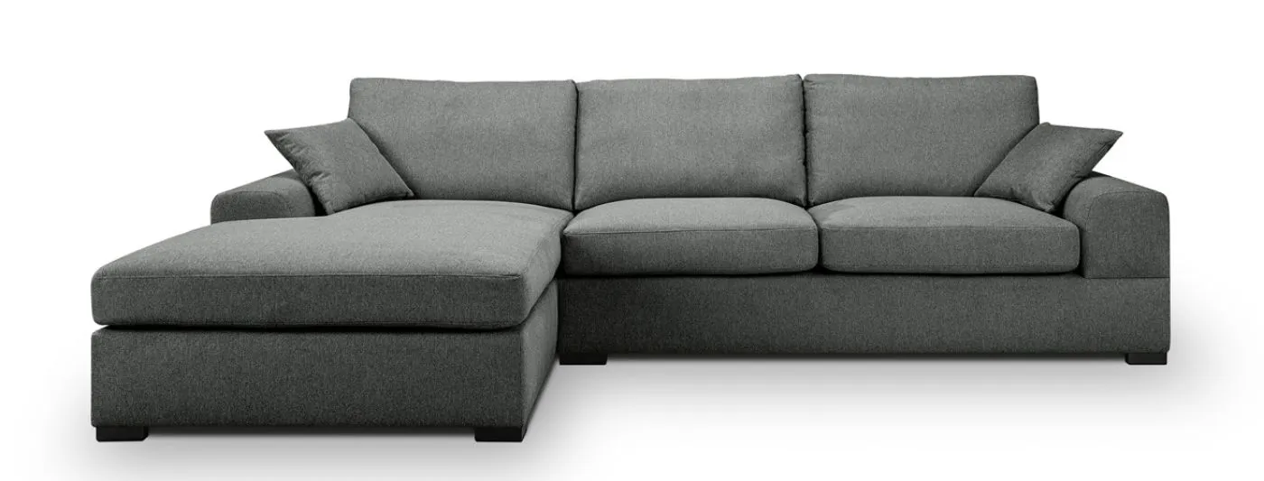 Ecksofa Veda links mit Rückenkissen | 308cm | Strukturstoff | grau