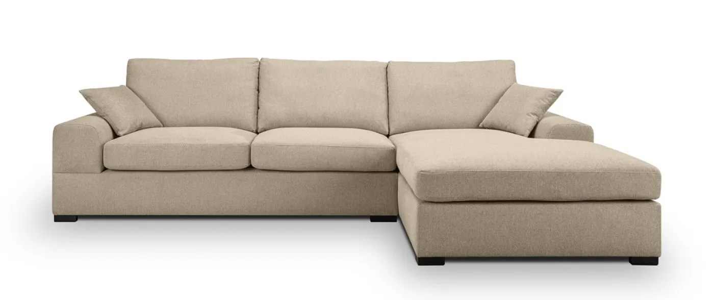 Ecksofa Veda rechts mit Rückenkissen | 308cm | Strukturstoff | beige