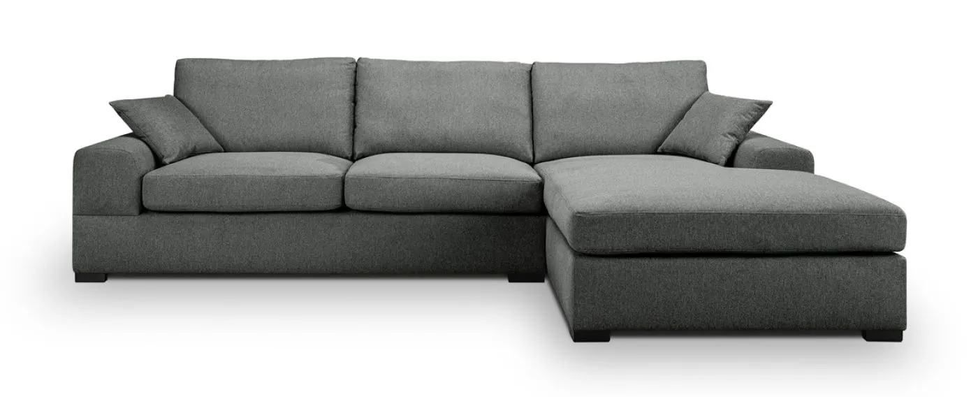 Ecksofa Veda rechts mit Rückenkissen | 308cm | Strukturstoff | grau