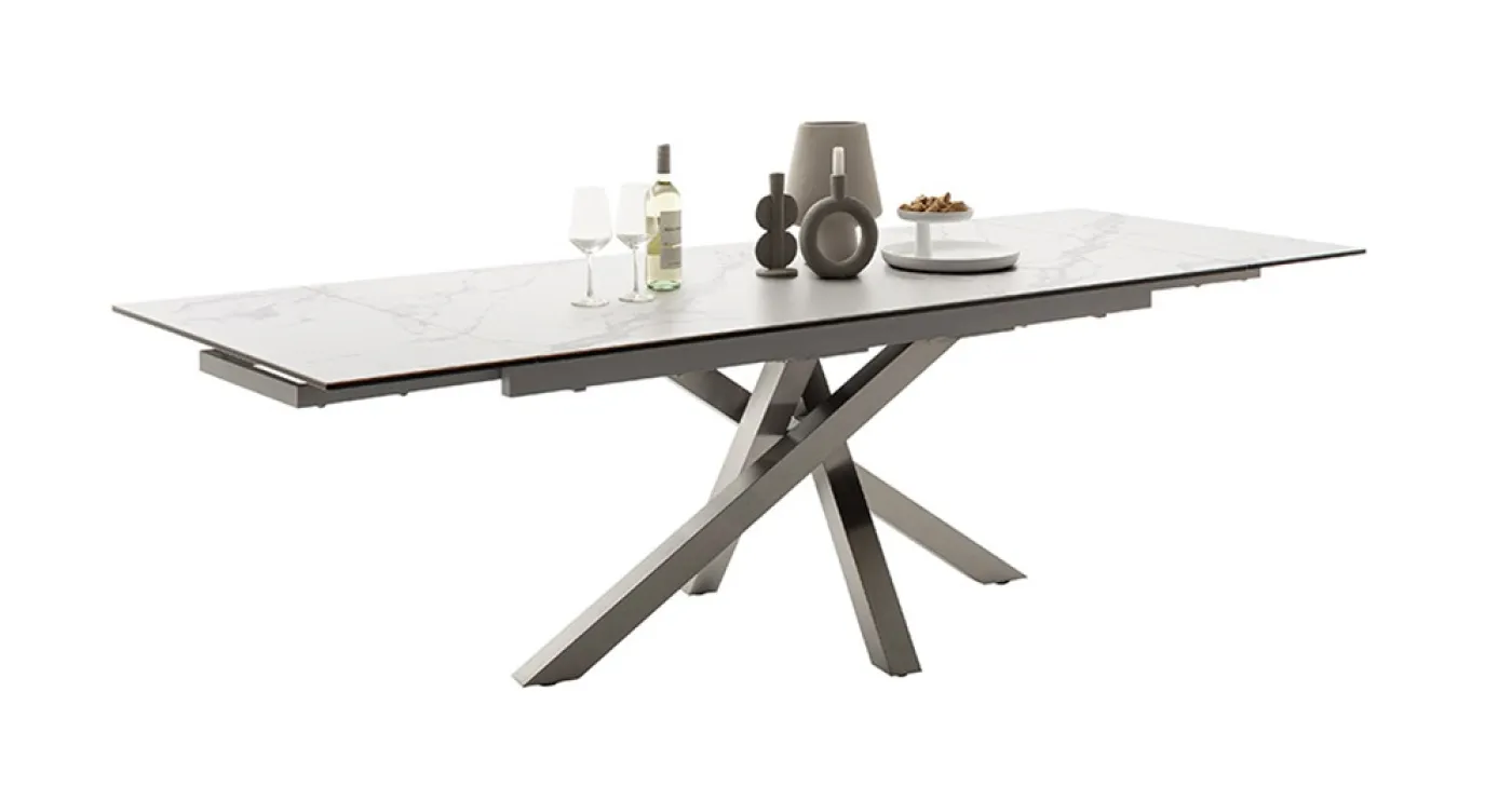 Esstisch Almiros | Creme / Edelstahl | ausziehbar | 180(260) x 95