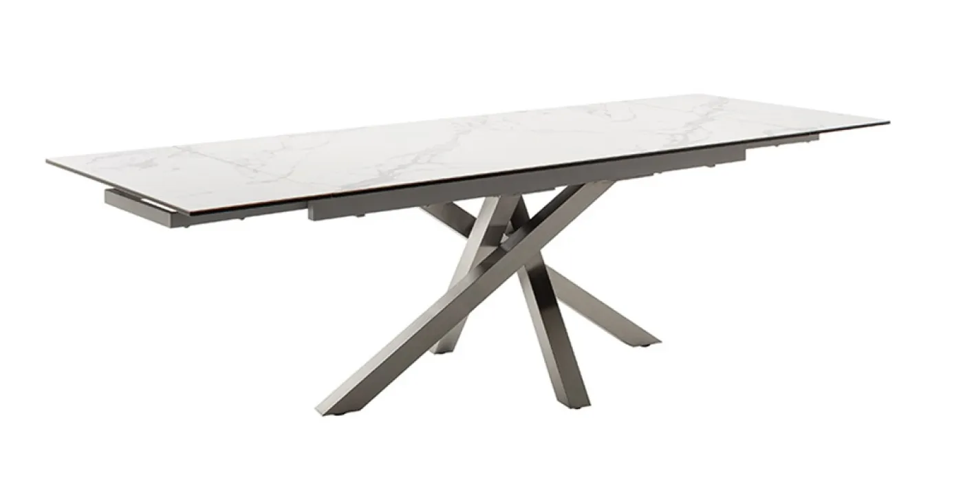 Esstisch Almiros | Creme / Edelstahl | ausziehbar | 180(260) x 95