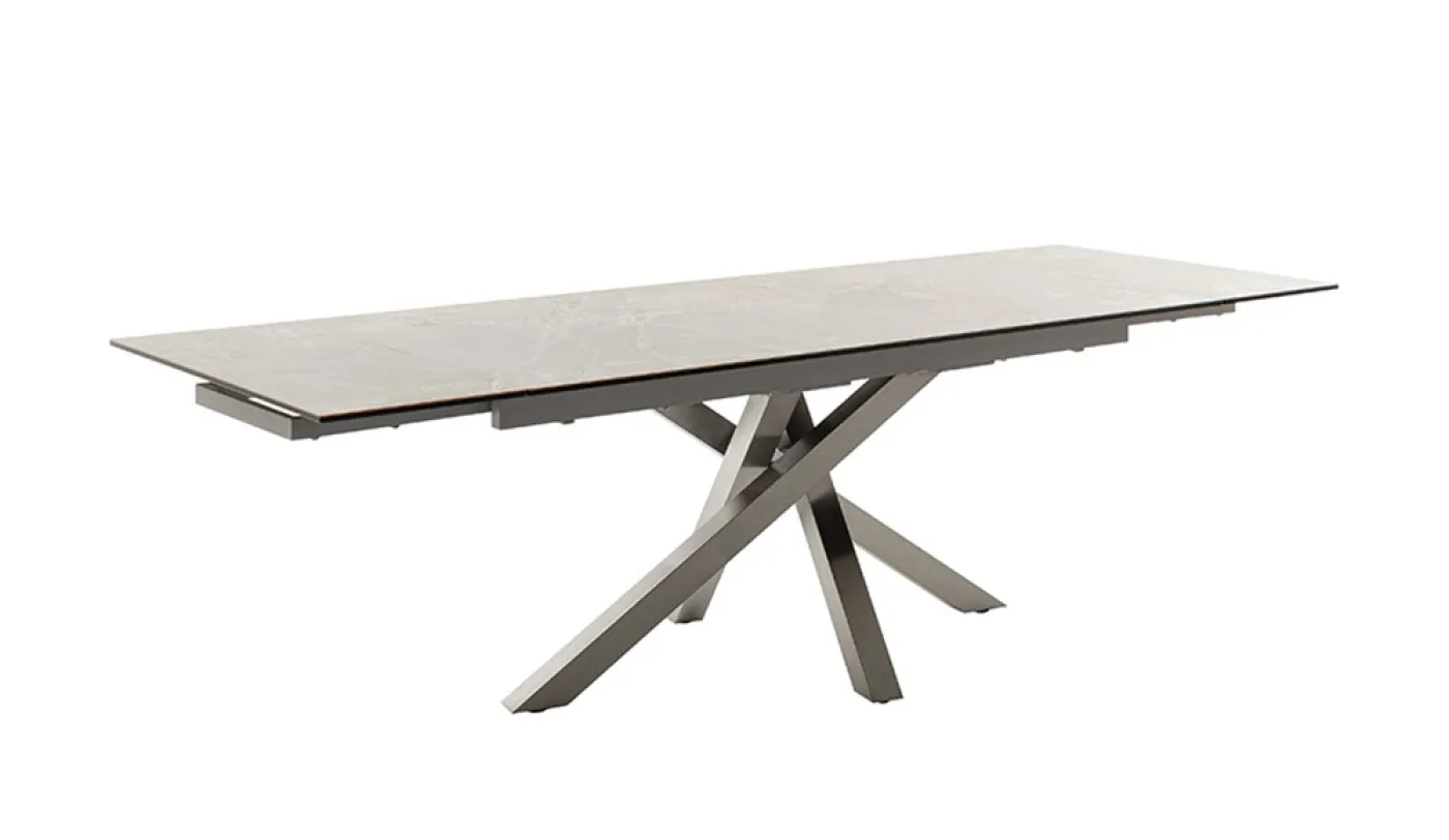 Esstisch Almiros | grau / Edelstahl | ausziehbar | 180(260) x 95