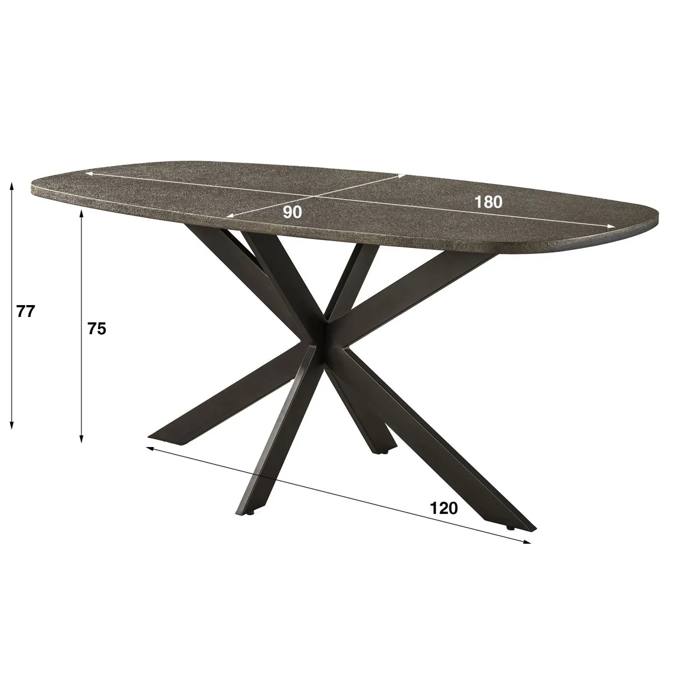 Esstisch Alur | dänisch Oval | 180 cm | Metallic-Optik