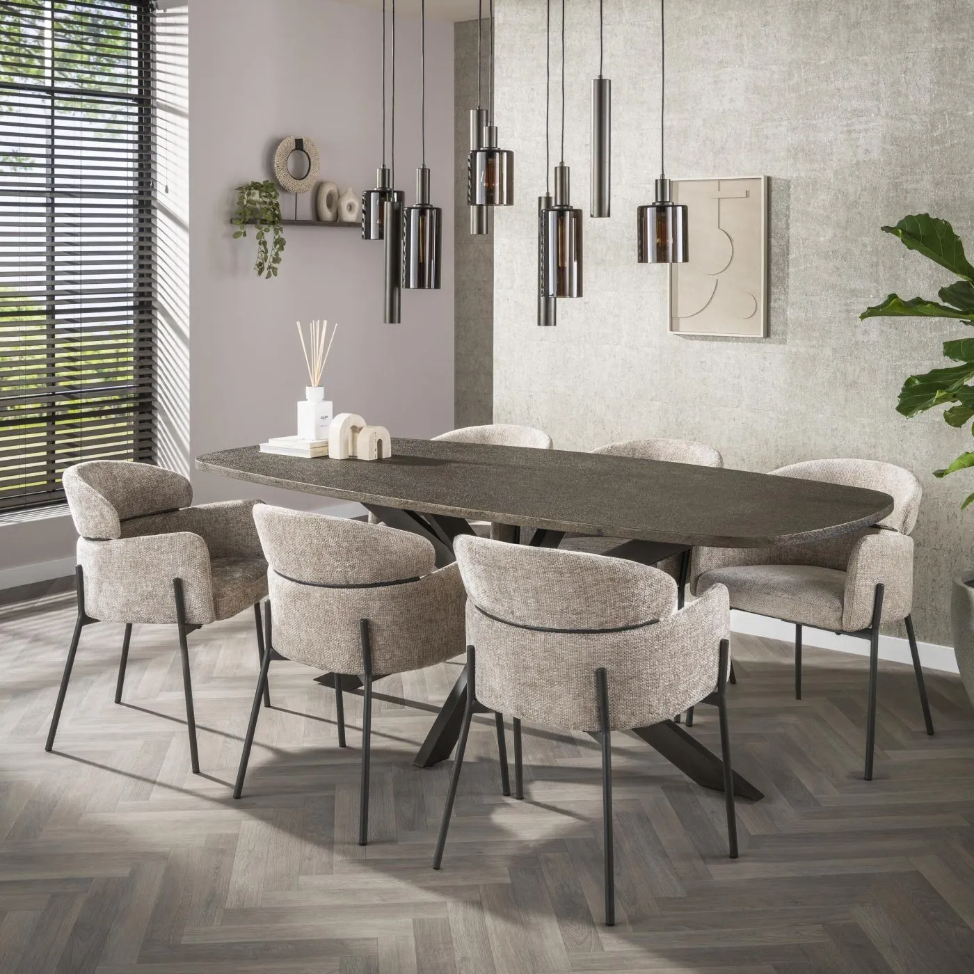 Esstisch Alur | dänisch Oval | 180/215 cm | Metallic-Optik