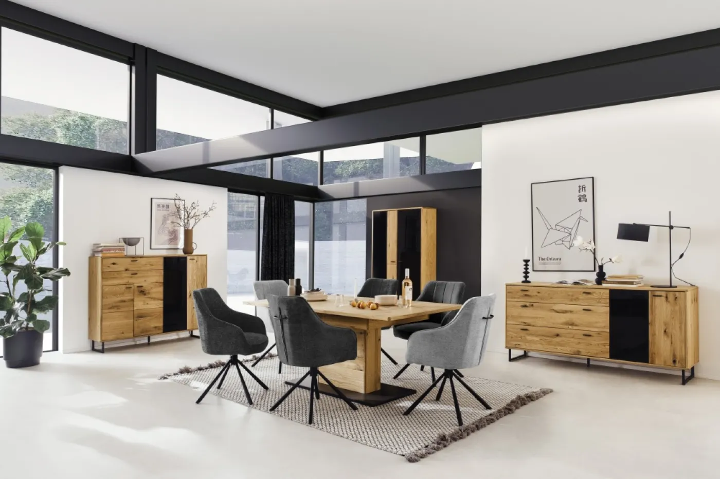 Esstisch Arezzo ausziehbar | Wildeiche / anthrazit | 180 (230) x 100