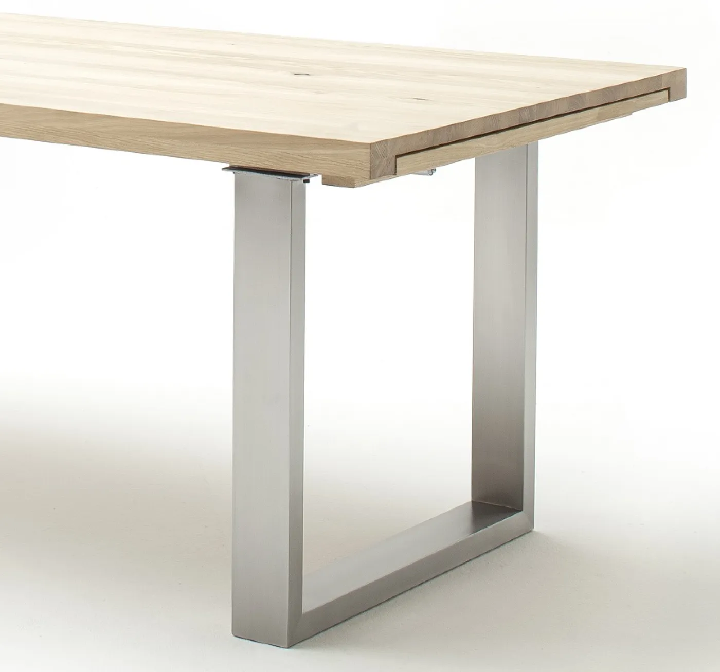 Esstisch Ausziehtisch Dayton | Eiche Bianco massiv | Edelstahl | 180/200/220 x 100 | verschiedene Größen