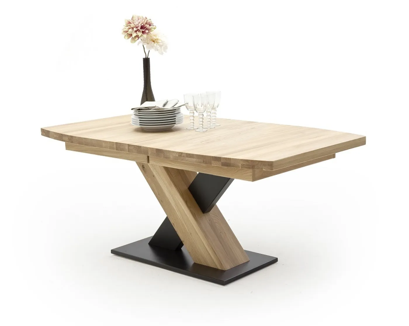 Esstisch Ausziehtisch Mendoza Bootsform | Eiche Bianco massiv | 180 x 100 cm