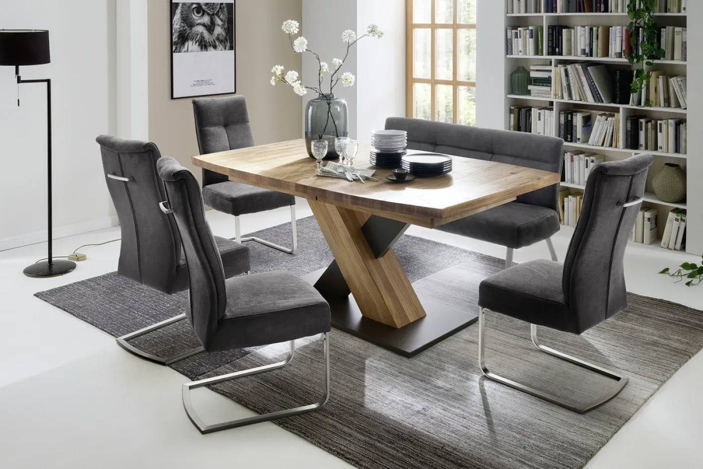 Esstisch Ausziehtisch Mendoza Bootsform | Wildeiche massiv 180 x 100