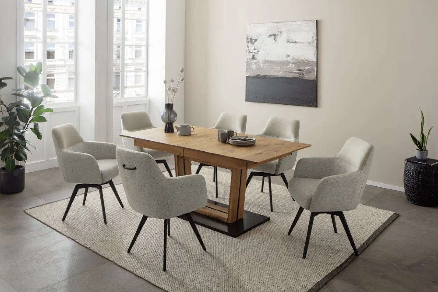 Esstisch Ausziehtisch Morena mit V-Fuß | Balkeneiche massiv | 180(230) x 77 x 90 cm