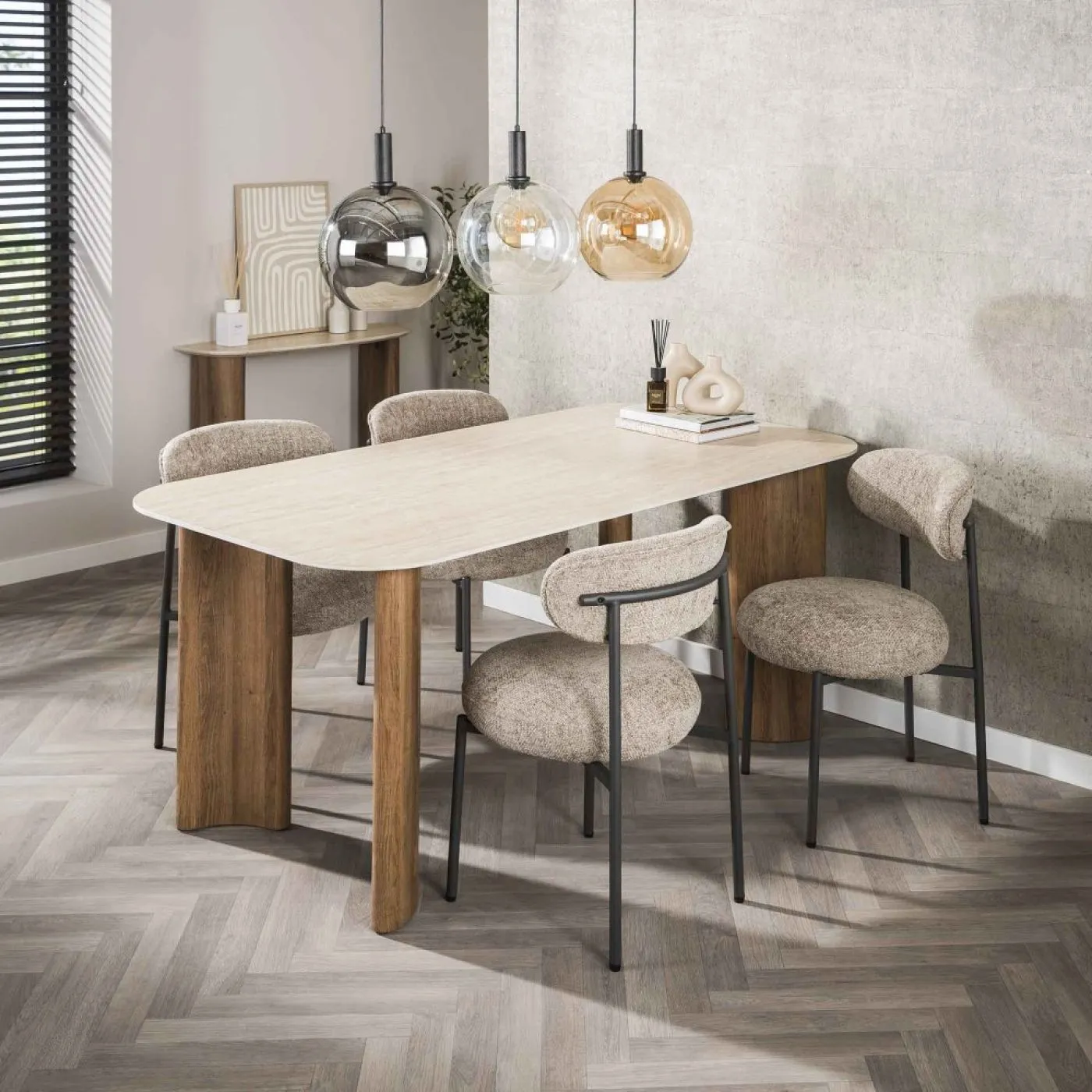 Esstisch Banto | 180 cm | Eiche | 3D Keramik travertin