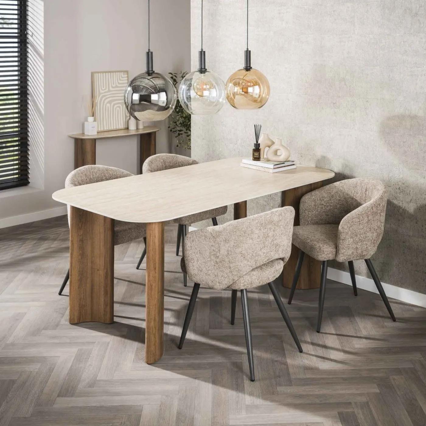 Esstisch Banto | 180 cm | Eiche | 3D Keramik travertin