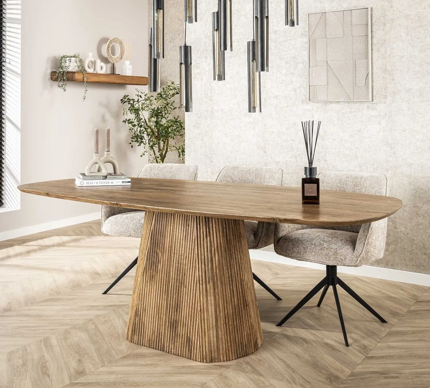 Esstisch Board | 215 cm | Mango massiv | sandfarbe