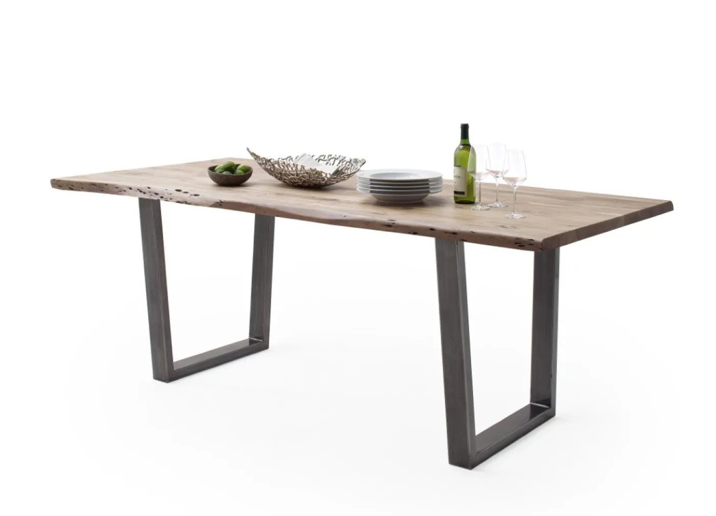 Esstisch Calabria | Akazie massiv | T-Gestell | 160/180/200/220/240 | natur / antik gewischt | verschiedene Größen