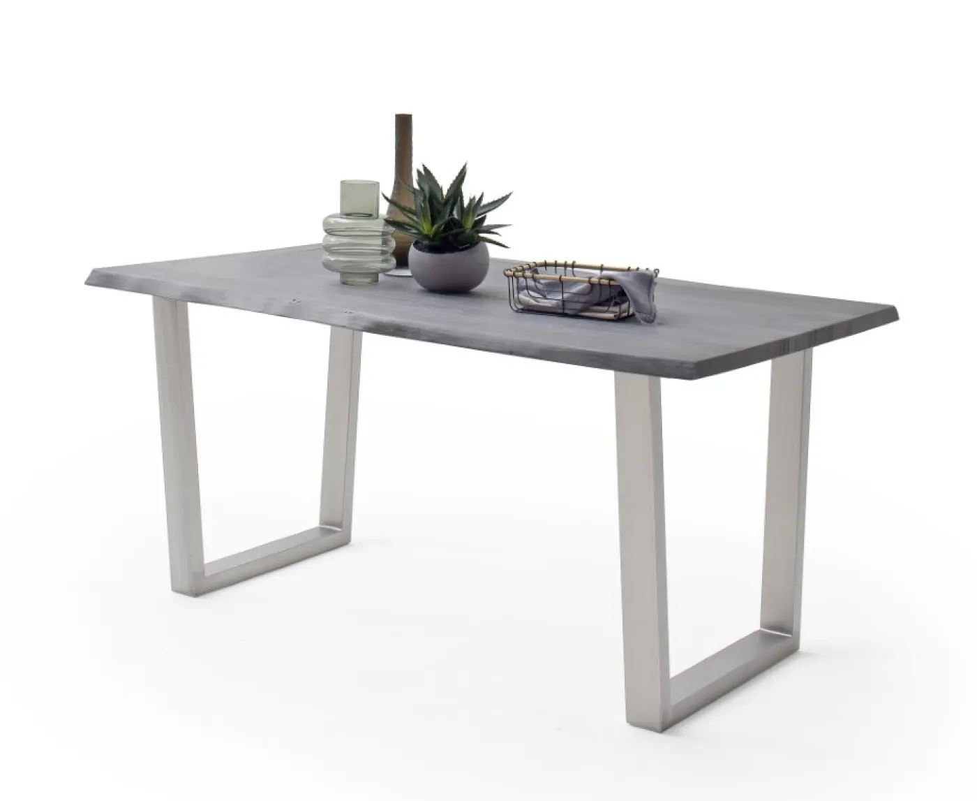 Esstisch Calabria | Akazie massiv | T-Gestell Edelstahl | 160/180/200/220/240 | grau | verschiedene Größen