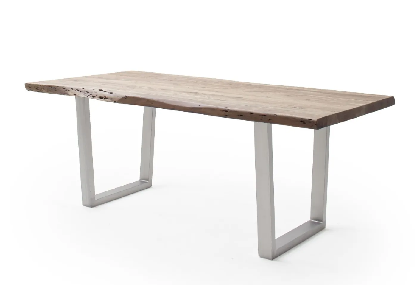 Esstisch Calabria | Akazie massiv | T-Gestell Edelstahl | natur | 200 x 100 -Tischplatte 5,5 cm