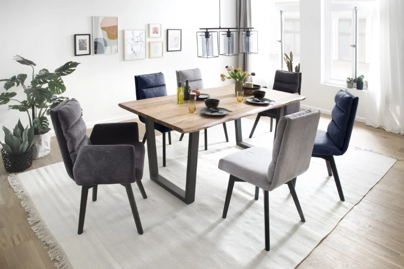 Esstisch Calabria | Akazie massiv | T-Gestell | natur / antik gewischt | 200 x 100 -Tischplatte 3,5 cm