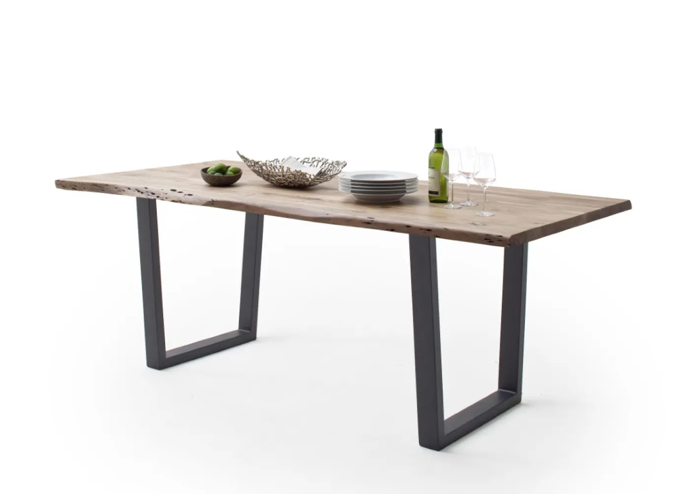 Esstisch Calabria | Akazie massiv | T-Gestell | natur/ anthrazit | 180 x 100-Tischplatte 3,5 cm