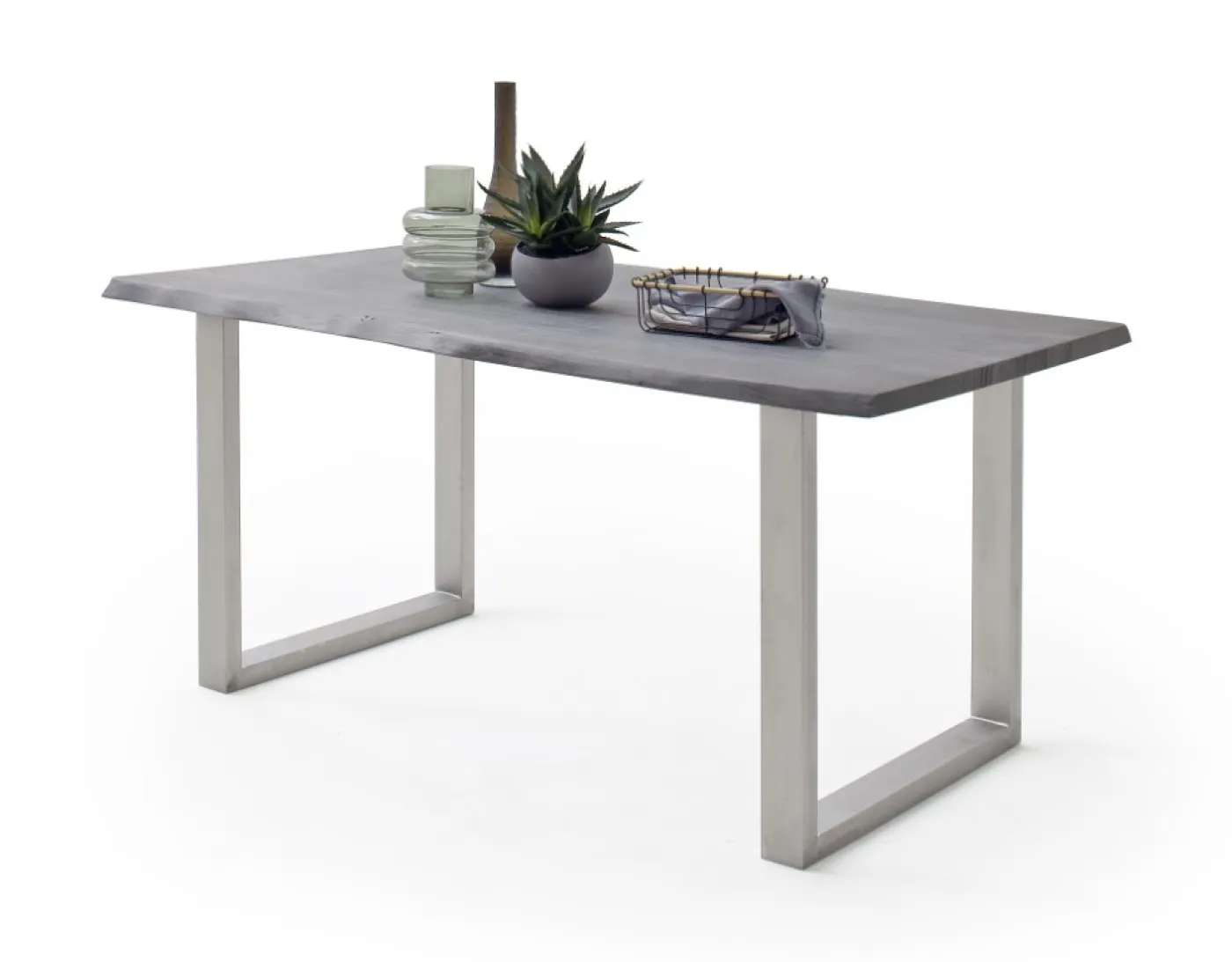 Esstisch Calabria | Akazie massiv | U-Gestell Edelstahl | 160/180/200/220/240 | grau | verschiedene Größen