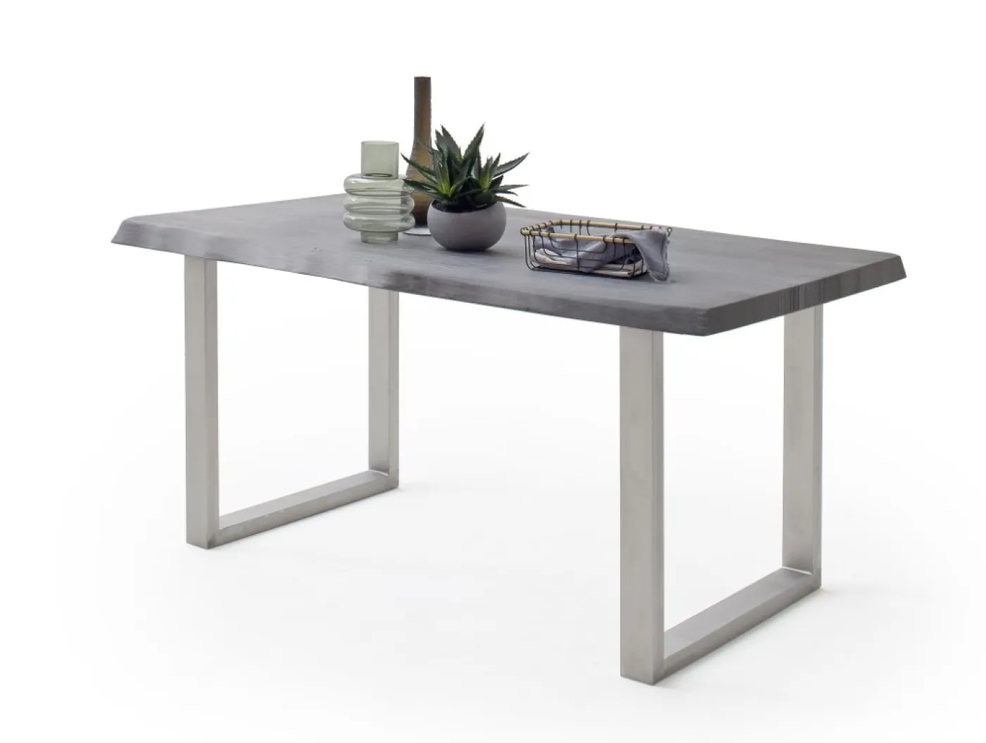 Esstisch Calabria | Akazie massiv | U-Gestell Edelstahl | 160/180/200/220/240 | grau | verschiedene Größen