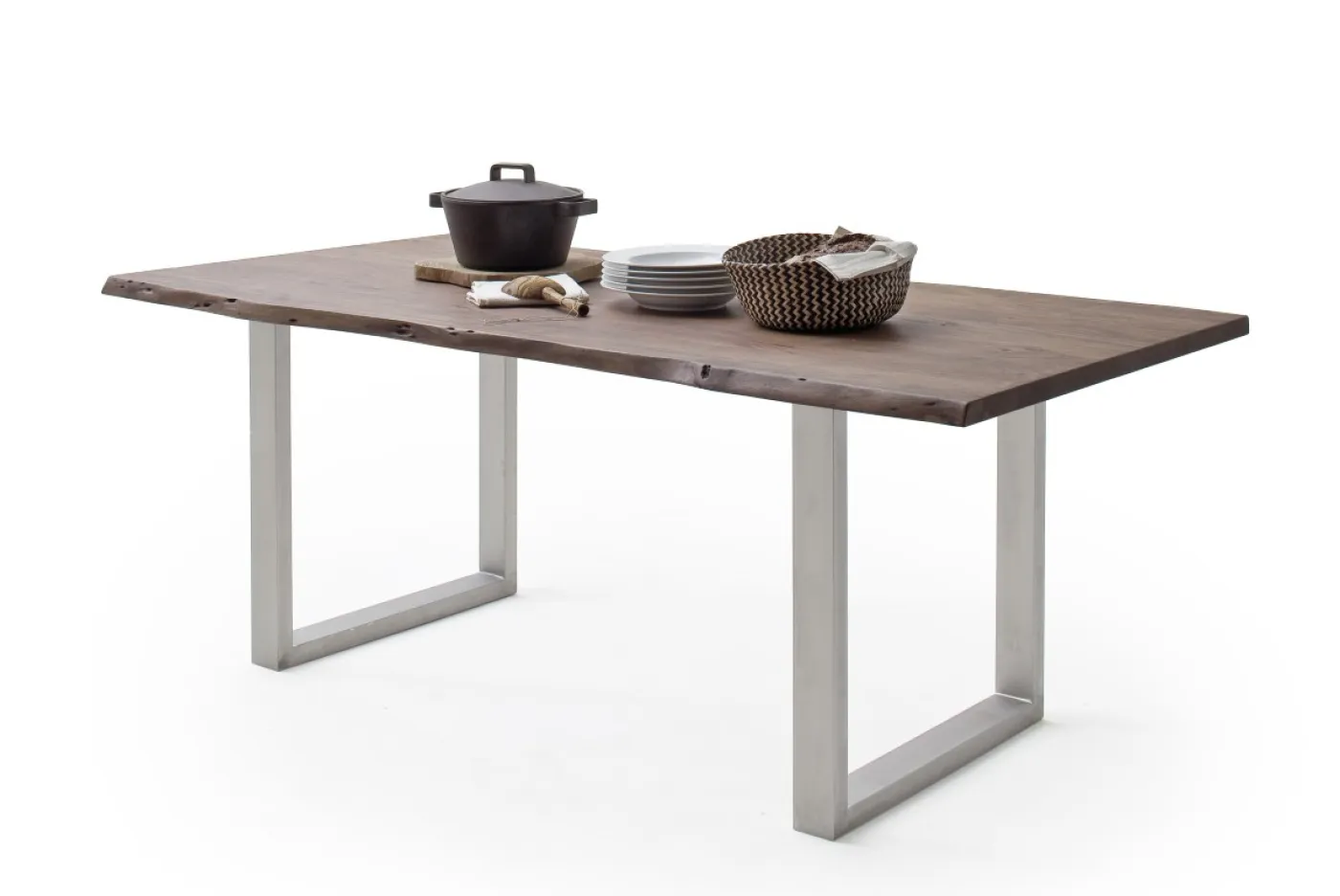 Esstisch Calabria | Akazie massiv | U-Gestell Edelstahl | 160/180/200/220/240 | walnuss | verschiedene Größen