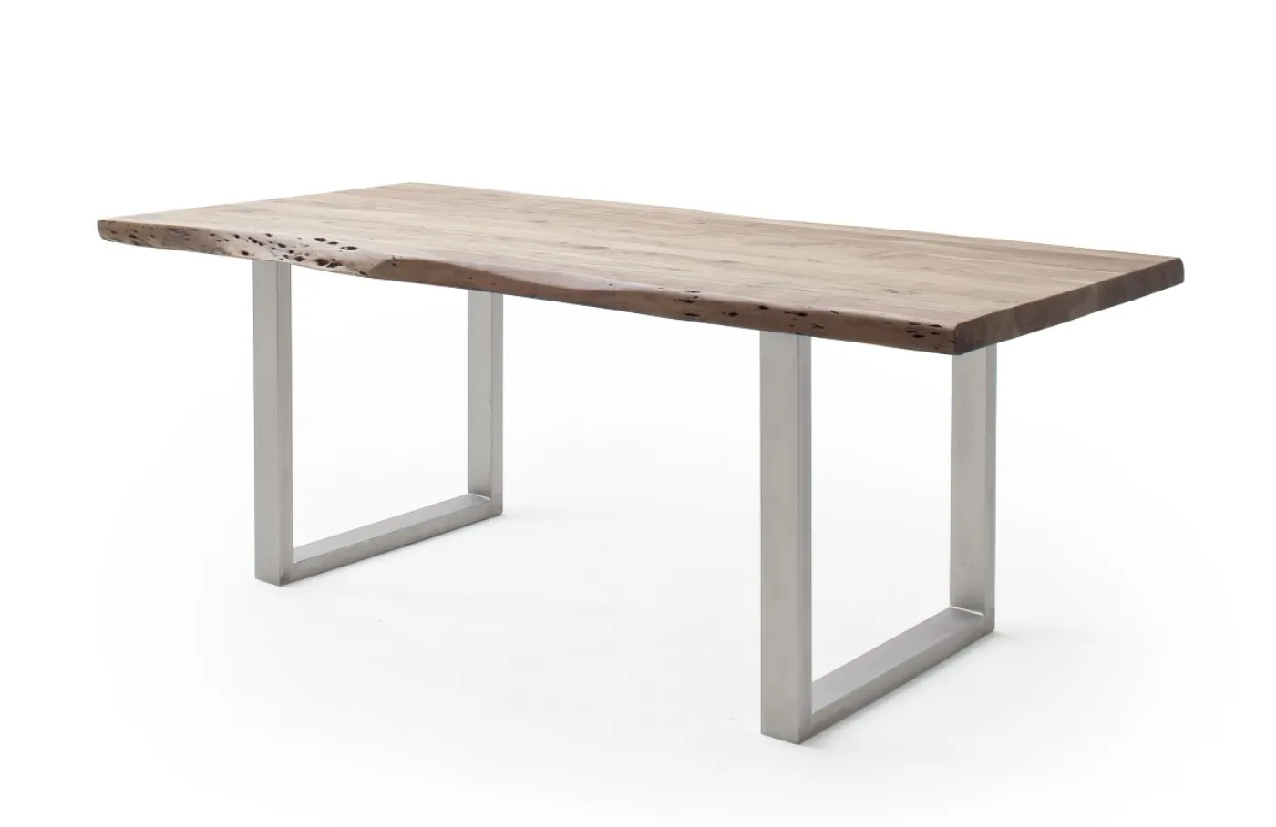 Esstisch Calabria | Akazie massiv | U-Gestell Edelstahl | natur | 200 x 100 -Tischplatte 5,5 cm