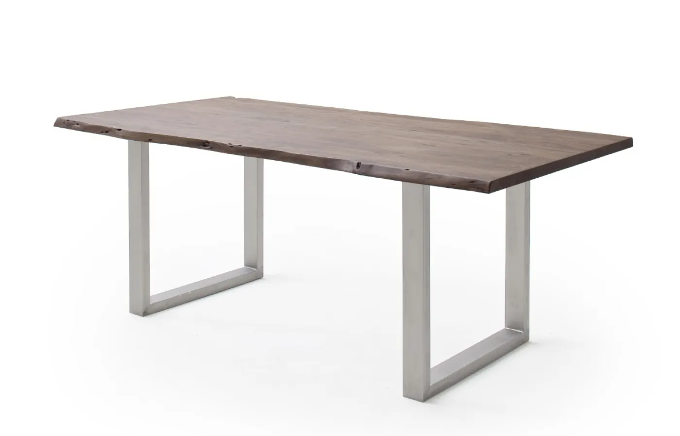 Esstisch Calabria | Akazie massiv | U-Gestell Edelstahl | walnuss | 180 x 100-Tischplatte 3,5 cm