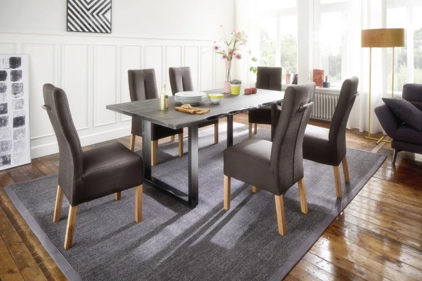 Esstisch Calabria | Akazie massiv | U-Gestell | grau / anthrazit | 180 x 100-Tischplatte 3,5 cm