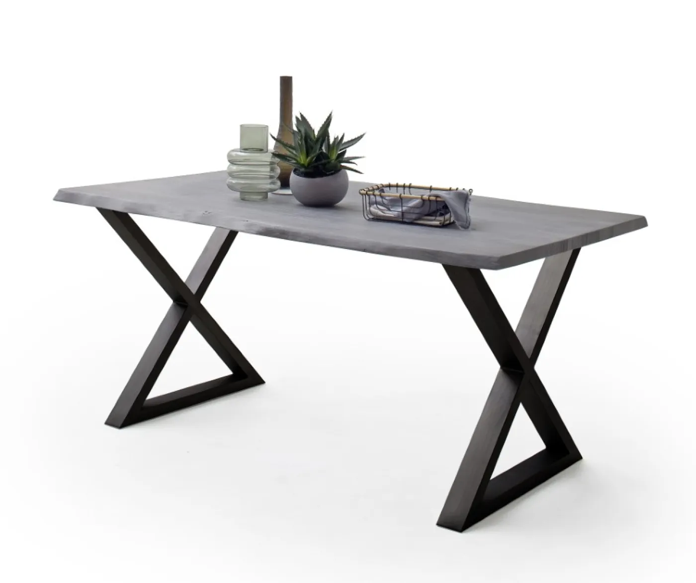 Esstisch Calabria | Akazie massiv | X-Gestell | 160/180/200/220/240 | grau / anthrazit | verschiedene Größen