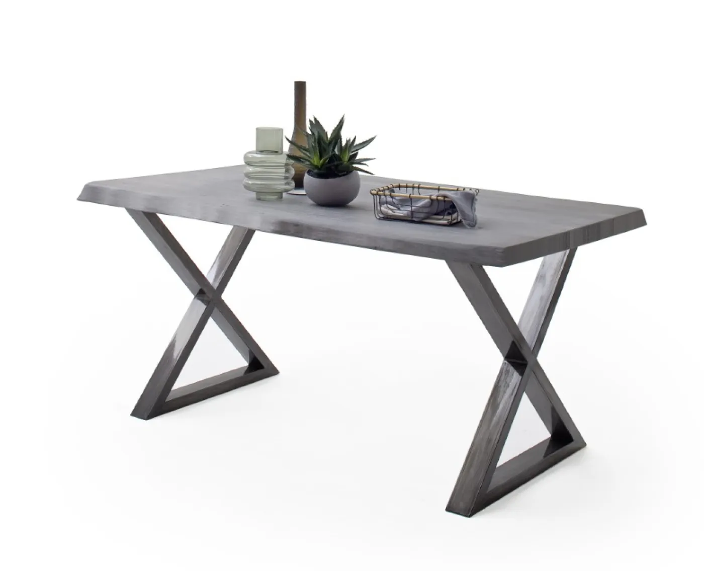 Esstisch Calabria | Akazie massiv | X-Gestell | 160/180/200/220/240 | grau / antik gewischt | verschiedene Größen