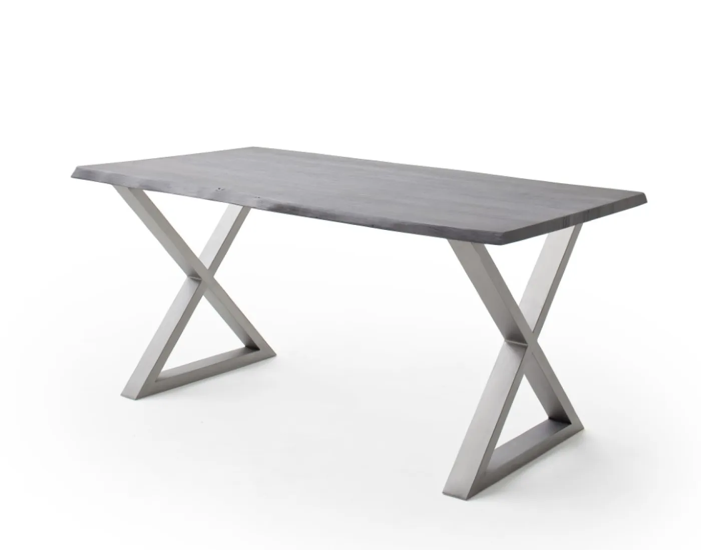 Esstisch Calabria | Akazie massiv | X-Gestell Edelstahl | grau | 180 x 100-Tischplatte 3,5 cm