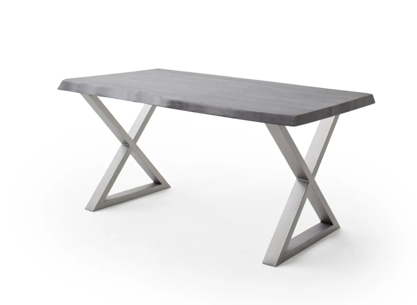 Esstisch Calabria | Akazie massiv | X-Gestell Edelstahl | grau | 200 x 100 -Tischplatte 5,5 cm