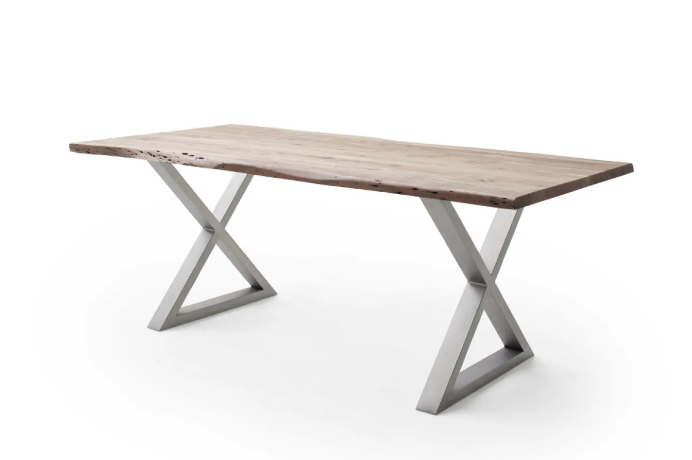 Esstisch Calabria | Akazie massiv | X-Gestell Edelstahl | natur | 200 x 100 -Tischplatte 3,5 cm