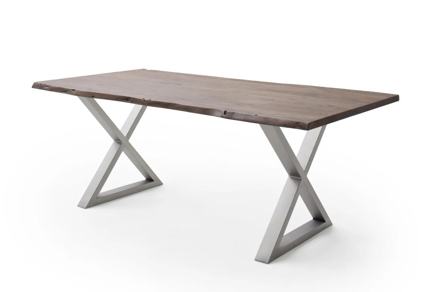 Esstisch Calabria | Akazie massiv | X-Gestell Edelstahl | walnuss | 200 x 100 -Tischplatte 3,5 cm