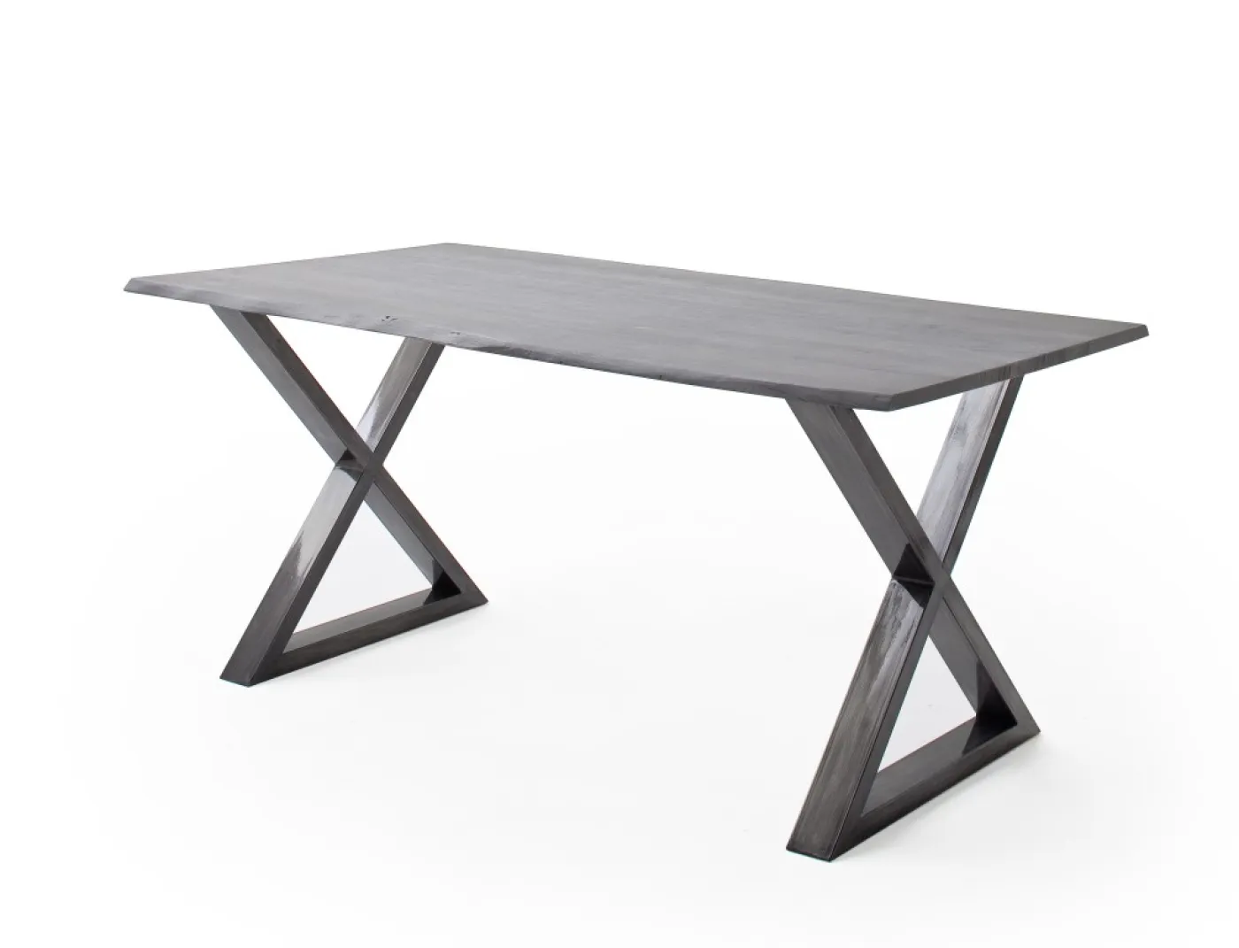Esstisch Calabria | Akazie massiv | X-Gestell | grau / antik gewischt | 160 x 90-Tischplatte 2,5 cm