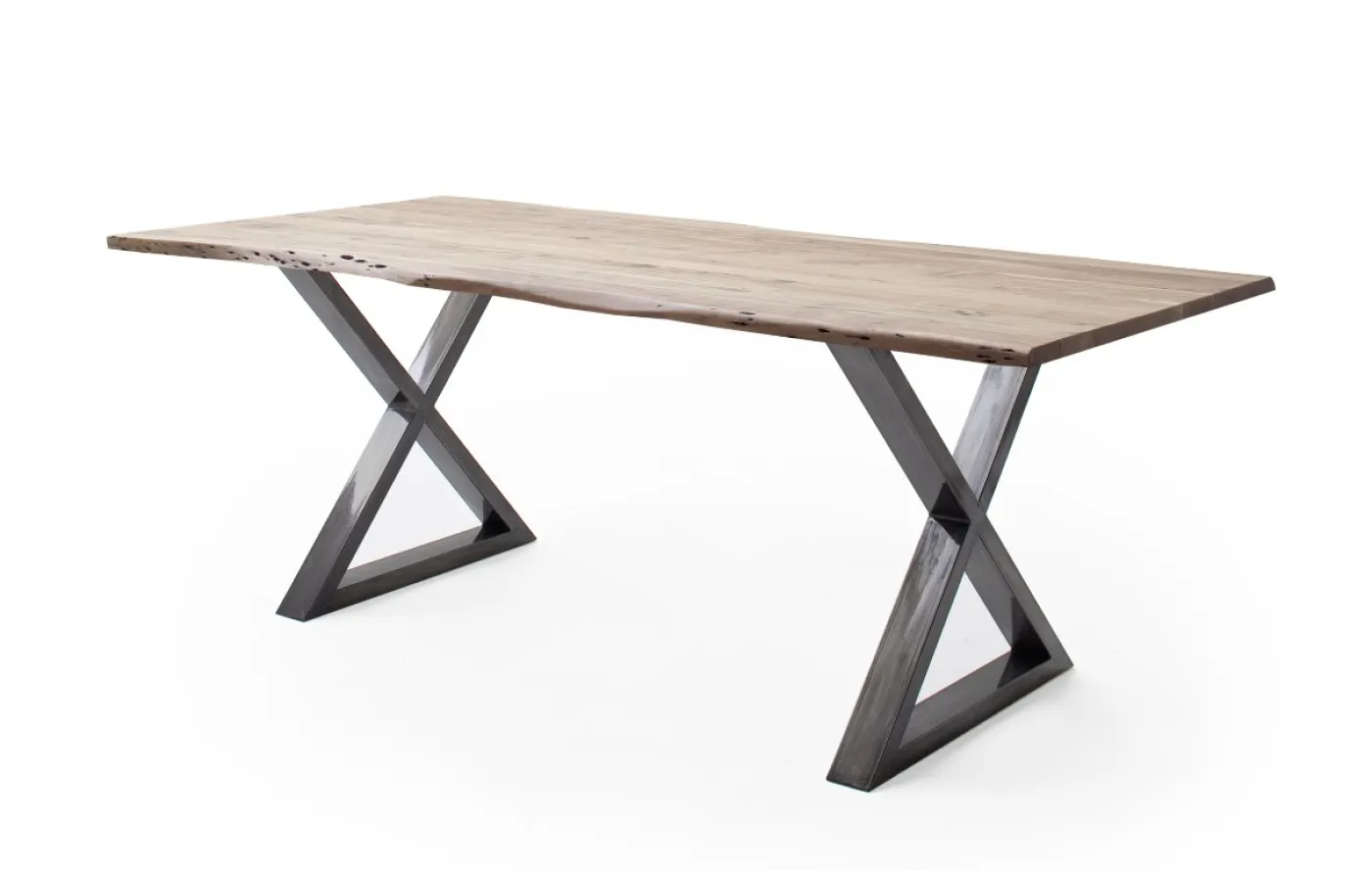 Esstisch Calabria | Akazie massiv | X-Gestell | natur / antik gewischt | 180 x 100-Tischplatte 3,5 cm
