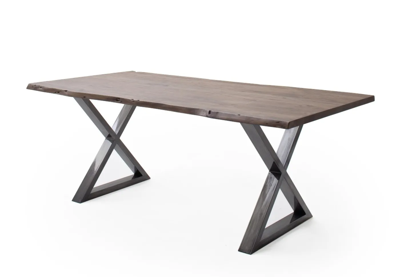 Esstisch Calabria | Akazie massiv | X-Gestell | walnuss / antik gewischt | 180 x 100-Tischplatte 3,5 cm