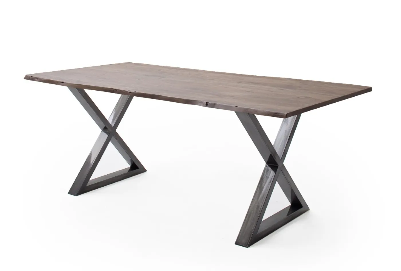 Esstisch Calabria | Akazie massiv | X-Gestell | walnuss / antik gewischt | 180 x 90-Tischplatte 2,5 cm