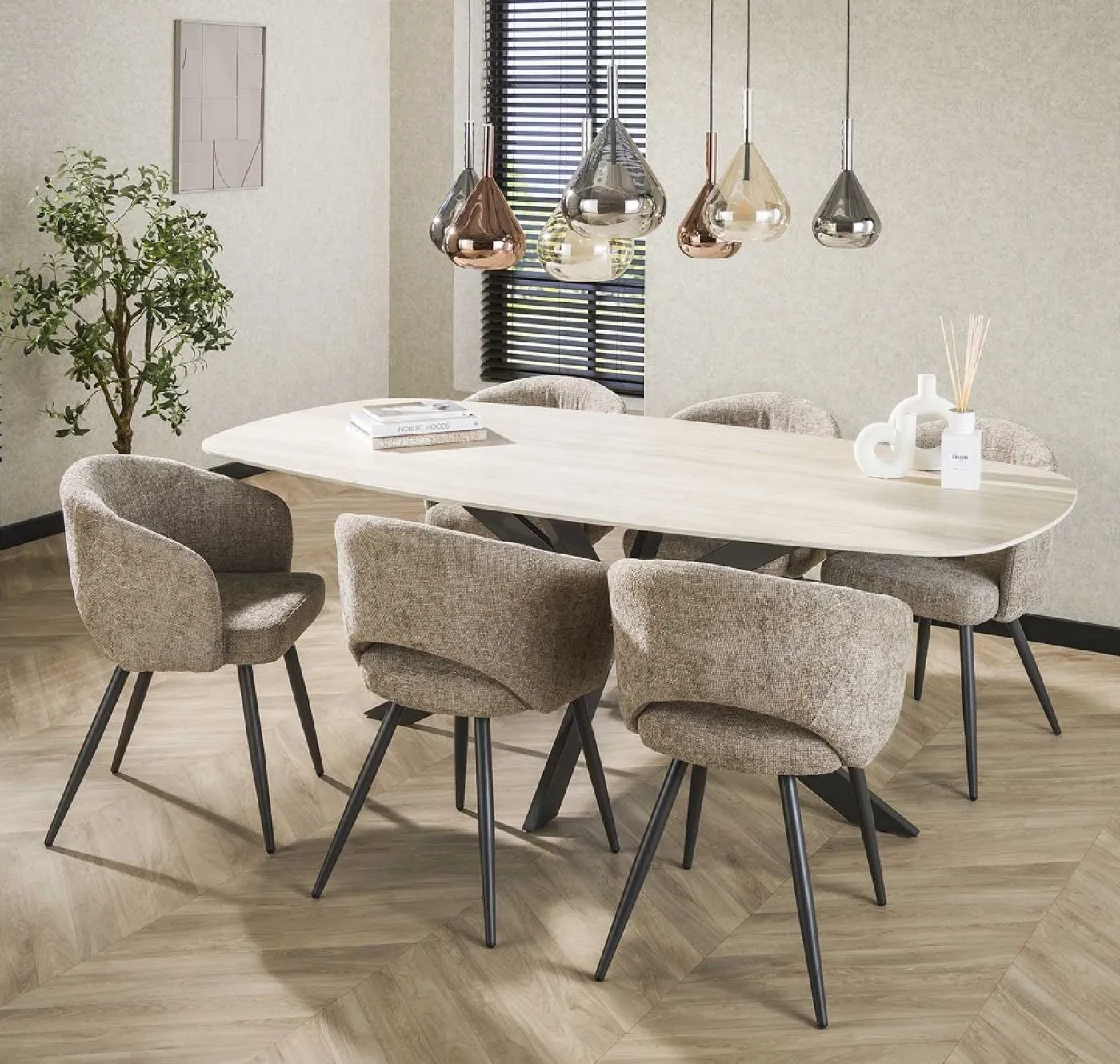 Esstisch Ele | oval | 215 cm | Keramik | Travertin