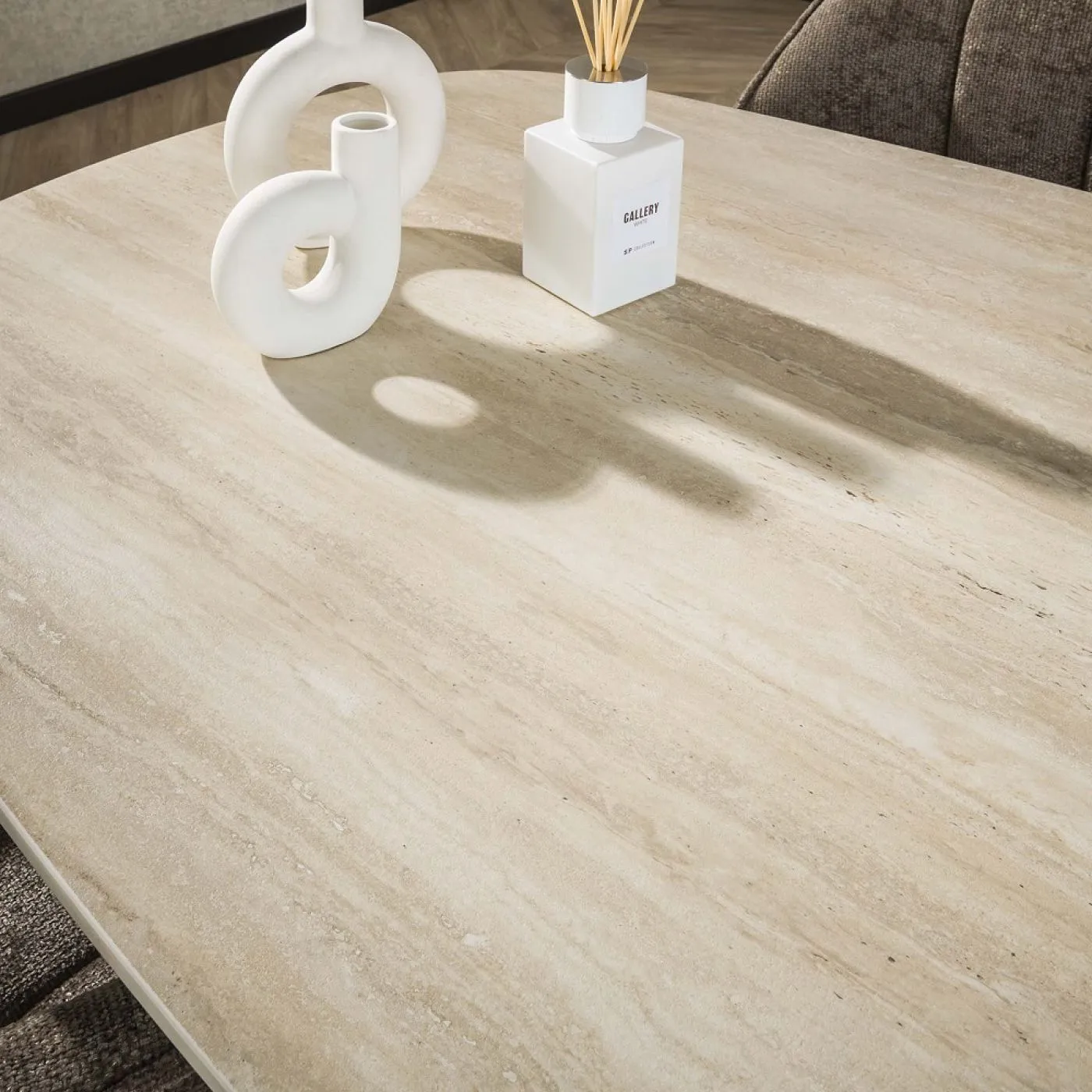 Esstisch Ele | oval | 215 cm | Keramik | Travertin