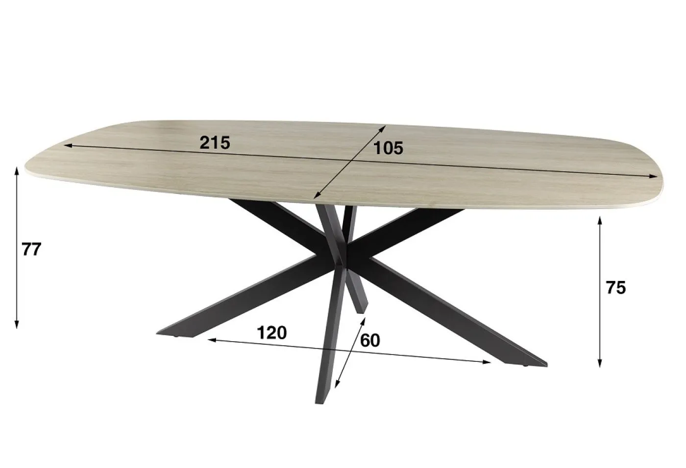 Esstisch Ele | oval | 215 cm | Keramik | Travertin