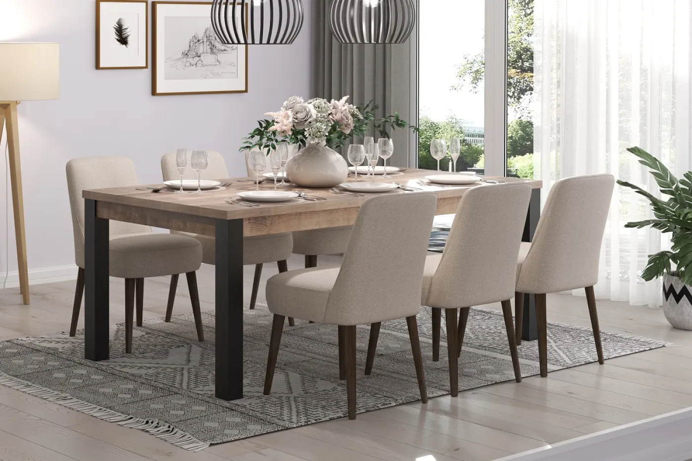 Esstisch Emile 1 | 200 x 100 | Eiche Tabak / Schwarz