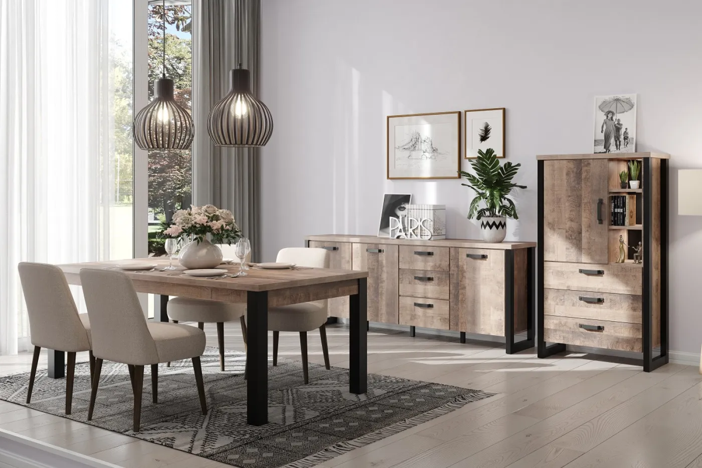 Esstisch Emile | 160 x 90 | Eiche Tabak / Schwarz