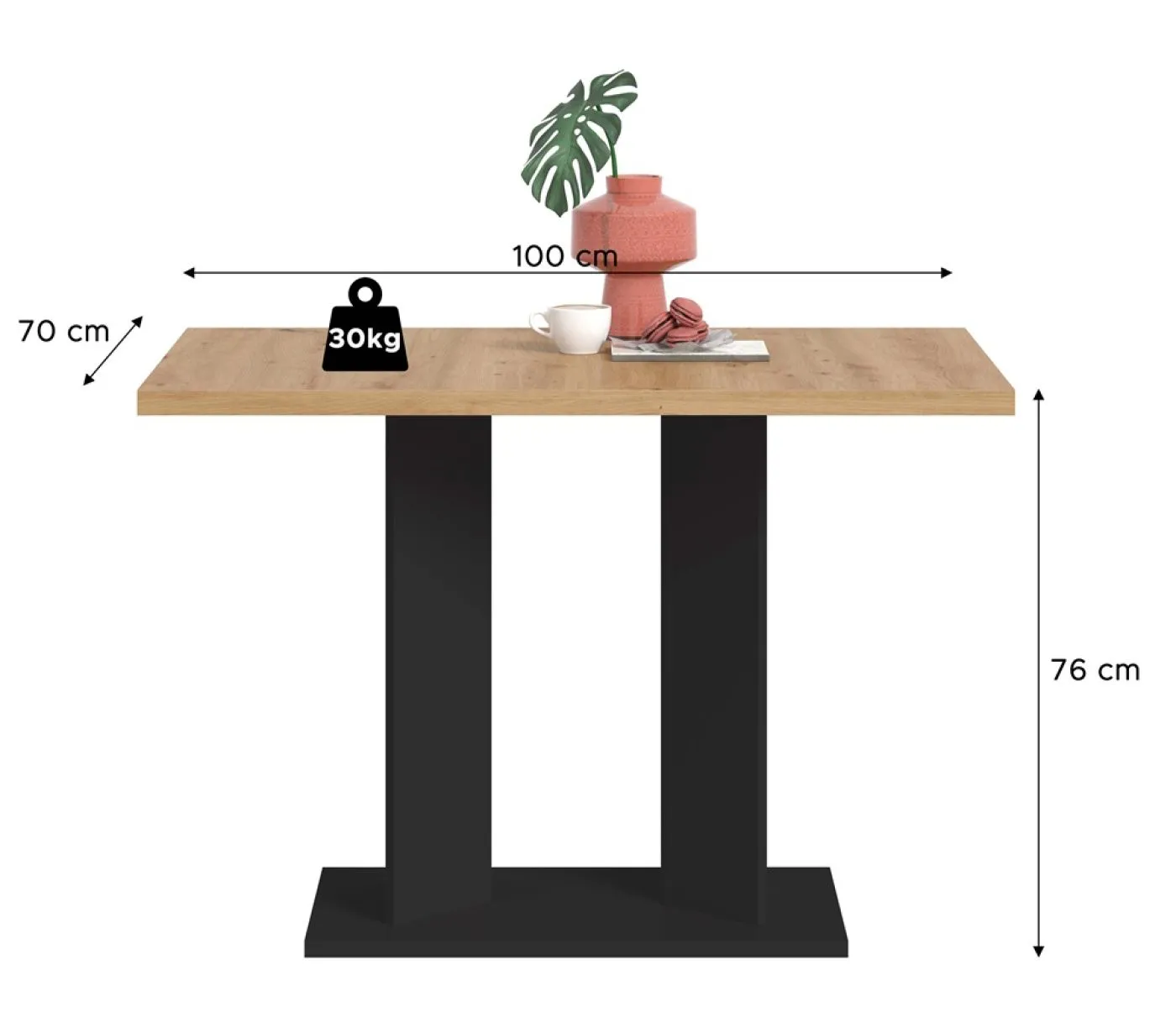 Esstisch Gustav 1 | Säulen-Fußgestell | Artisan Eiche / schwarz