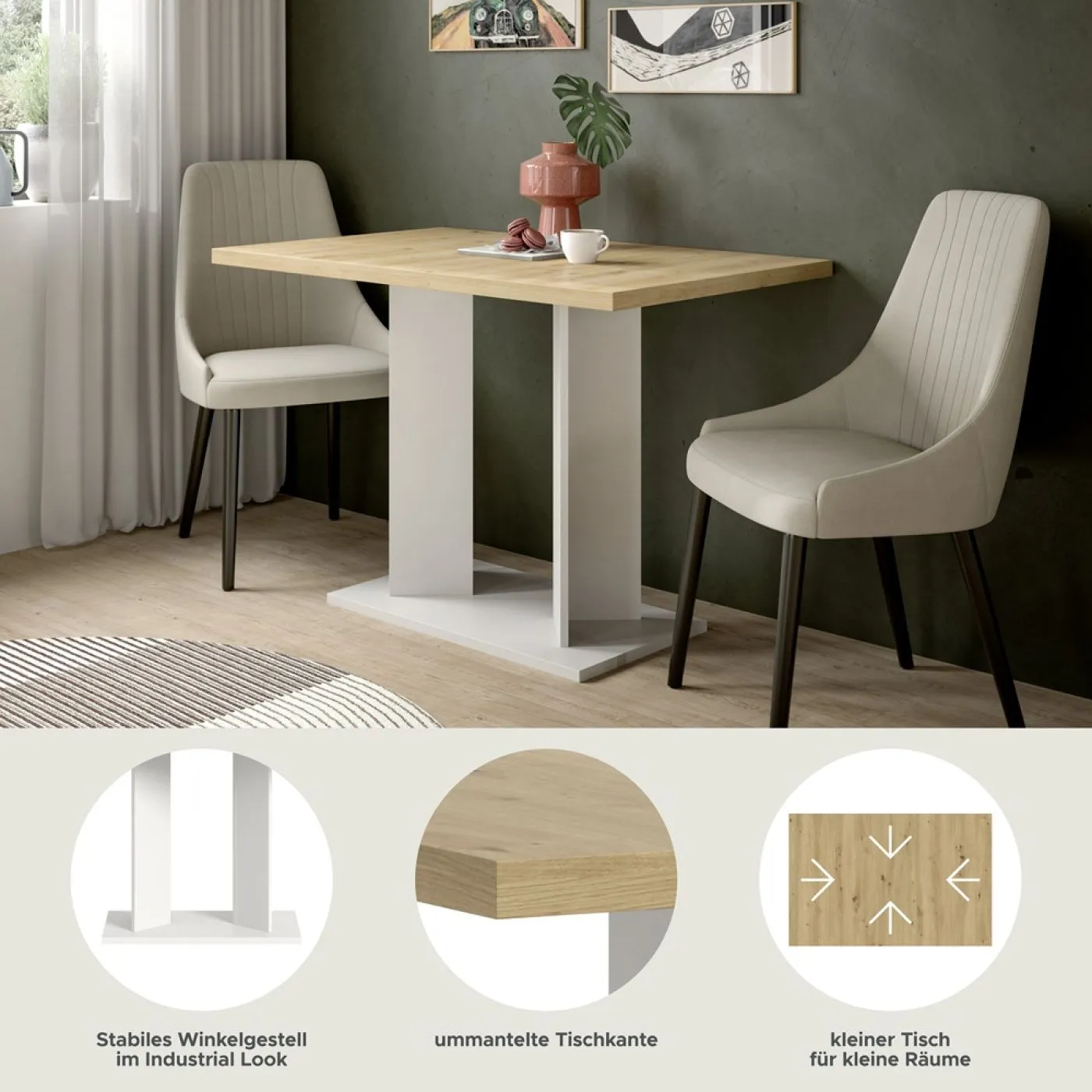 Esstisch Gustav 1 | Säulen-Fußgestell | Artisan Eiche / weiß