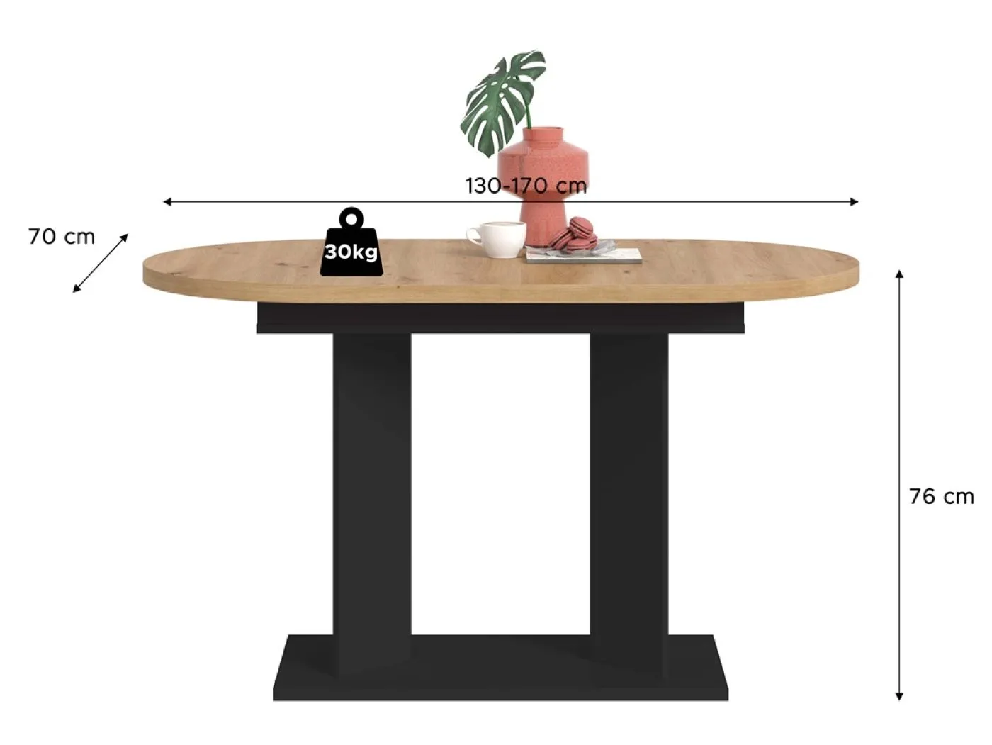 Esstisch Gustav | ausziehbar | Artisan Eiche / schwarz